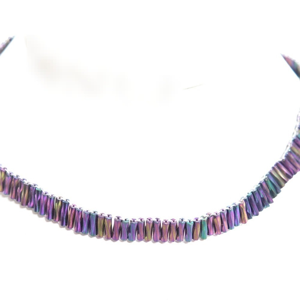 ZAD Signed AB Purple Glass Cylinder Necklace